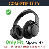 Replacement Earpads For Mpow H7 Bluetooth Headphones, Ear Pads Cushions With Soft Protein Leather, High-Density Memory Foam - Black