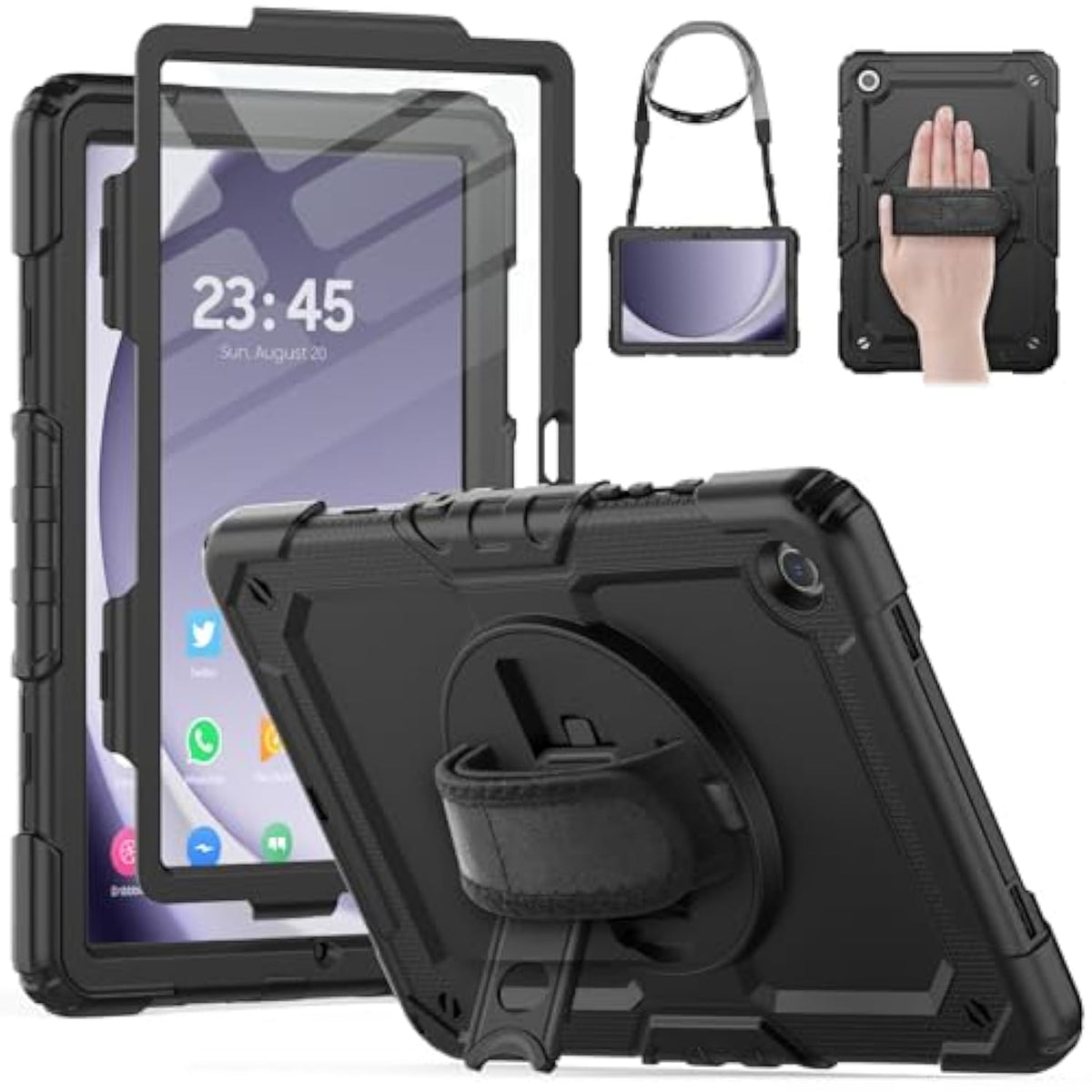 Case For Samsung Galaxy Tab A9+ Plus 11 Inch, Protective With Screen Protector/Hand Strap/Pen Holder, Sturdy Shockproof For Samsung A9 Plus Tablet Case Smx210 Smx216 Smx218 Black