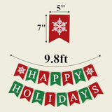 Happy Holidays Banner Merry Christmas Decorations, Green Red Christmas Banner Paper Bunting Xmas Holiday Decorations New Year Outdoor Indoor Home Office Decor
