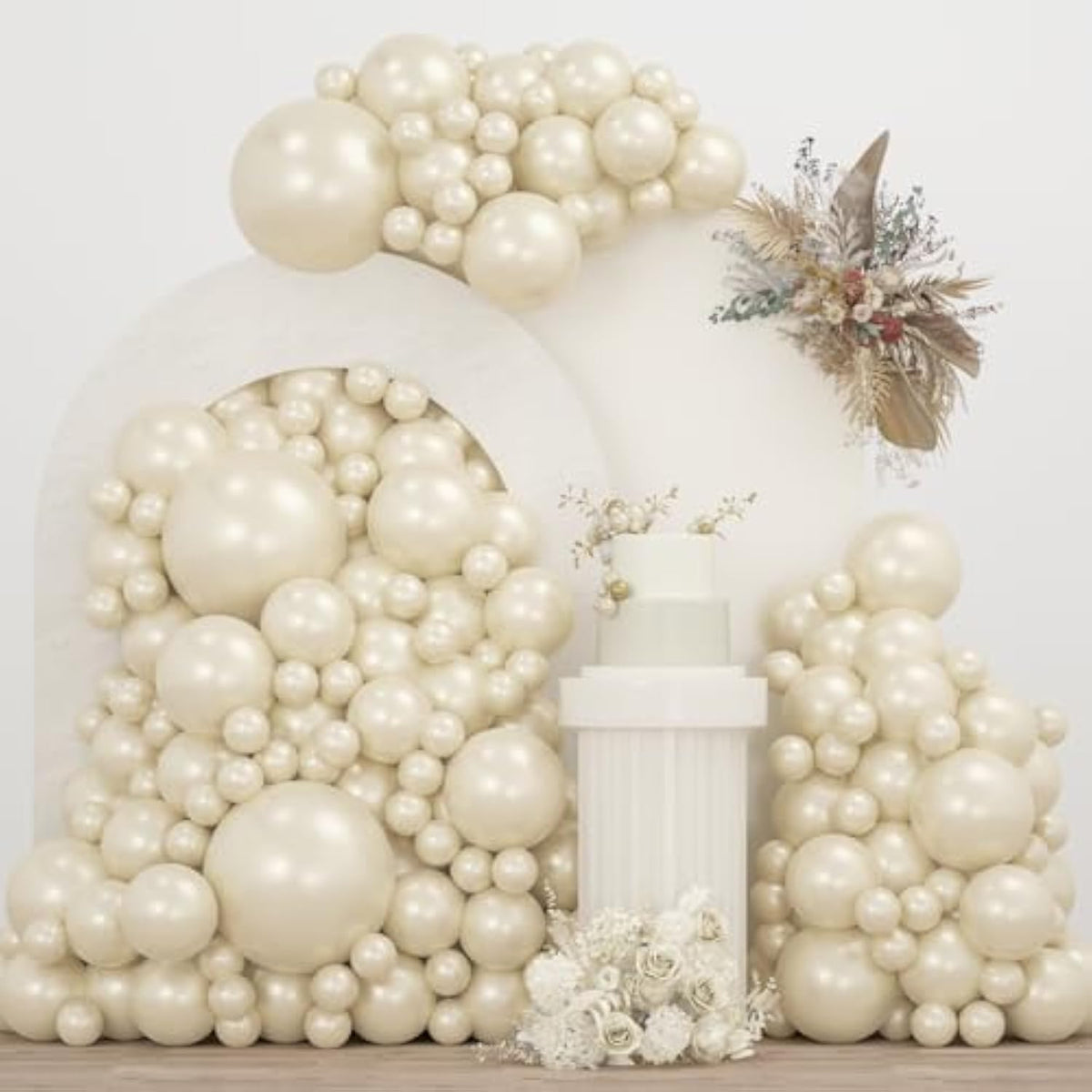 Pearl White Double Stuffed Balloons Different Size 115Pcs 5/10/12/18" White Pearl Ivory Balloons Garland Kit For Wedding Birde To Be Engagement Bridal Shower Birthday Baby Shower Party