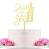 Cheers to New Year 2026 Cake Topper Mirror Gold Acrylic Champagne Stars