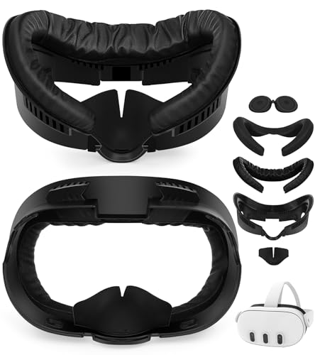 Facial Interface & Face Pad Cushion Compatible With Meta/Oculus Quest 3 Accessories, Replacement Pu Leather Foam Cushion, Anti-Sweat, Anti-Leakage Silicone Face Cover, Not Fit Quest 3S