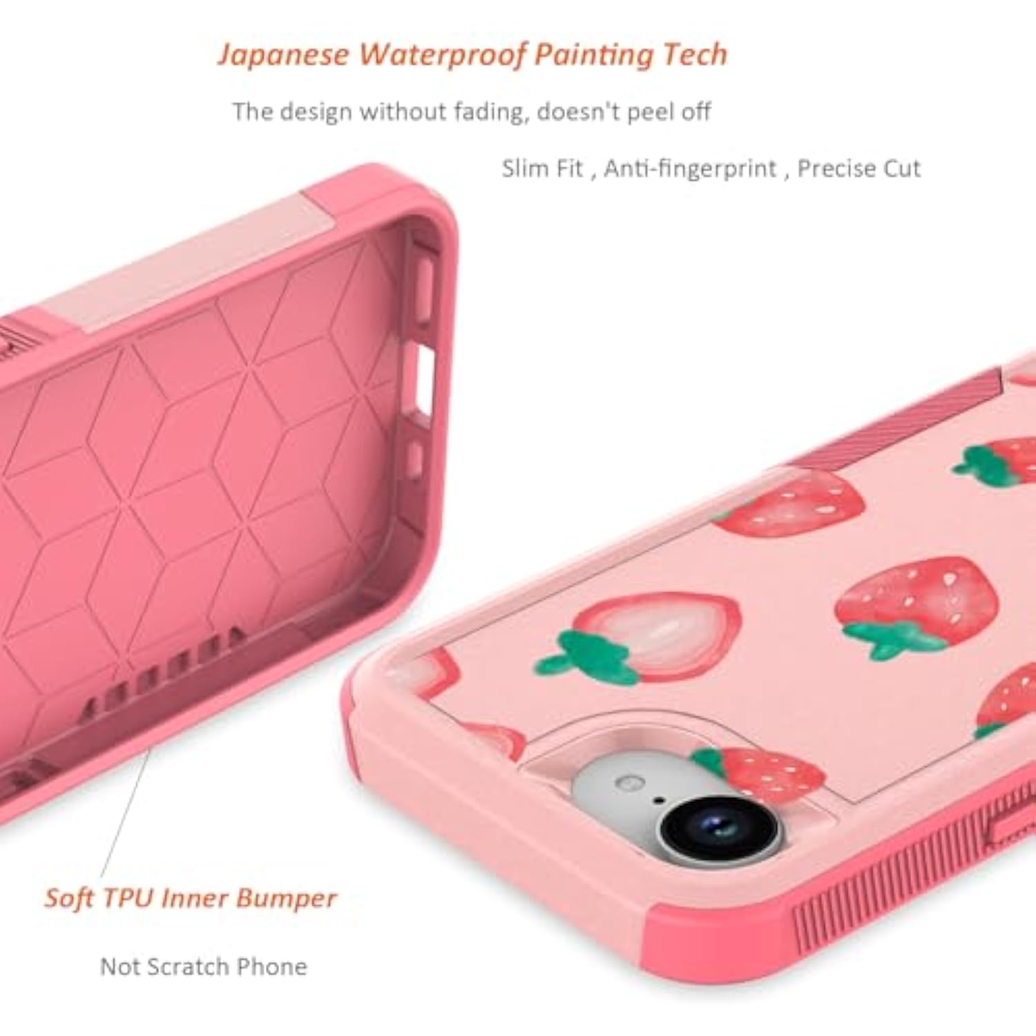 For Iphone 16E Case 2025: Cute Flowers Floral Design For Girls Women Slim Soft Tpu Bumper Shockproof Silicone Cell Phone Cover (Strawberry)