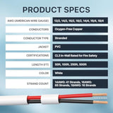 Cables Direct Online 16/2 50FT Speaker Cable Oxygen Free Copper, CL3 CMR in-Wall Rated, White Jacket, OFC Strands Compatible with Home Theater, Low Voltage