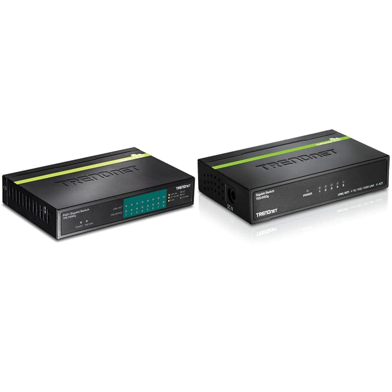 TRENDnet 8-Port Gigabit PoE+ Switch, Black, TPE-TG80G & 5-Port Unmanaged Gigab