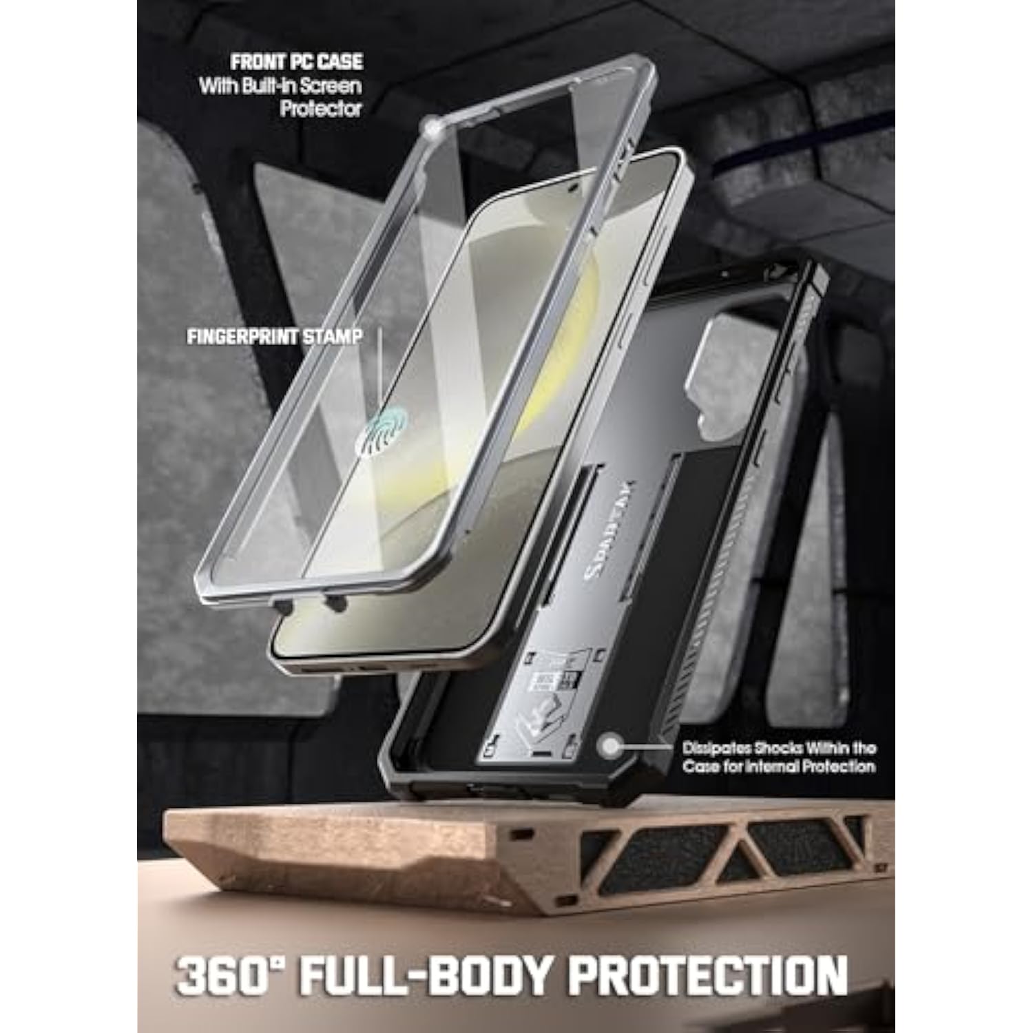 Spartan Case For Galaxy S24 6.2", [Slide Camera Cover] [Screen Protector Works With Fingerprint Id] Military Grade Rugged Shockproof S24 Phone Case With Kickstand, Metallic Gun Metal