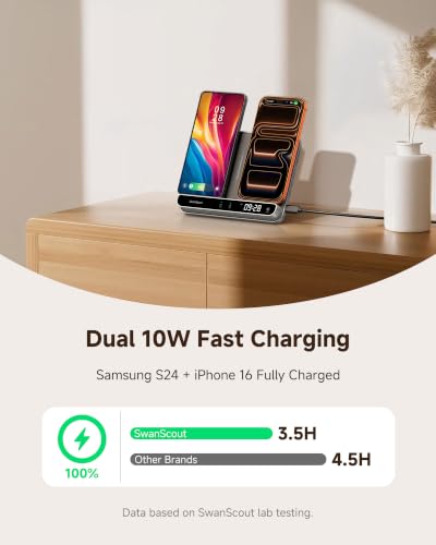 Dual Wireless Charger Stand, 504, Foldable Wireless Charging Station Pad for iPhone Air/17/16/15/ Series,  Galaxy S25/S24/S23, Android Phones,