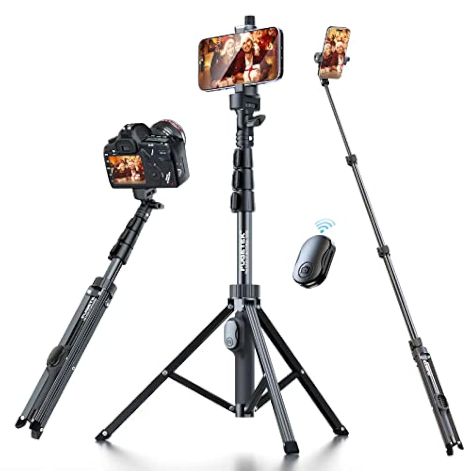 51" Professional Selfie Stick Tripod, 100% All Aluminum Stick & Legs, Lightweight, Detachable Bluetooth Remote, Portable All In One, Compatible With Iphone & Android, Non Skid Feet, Black