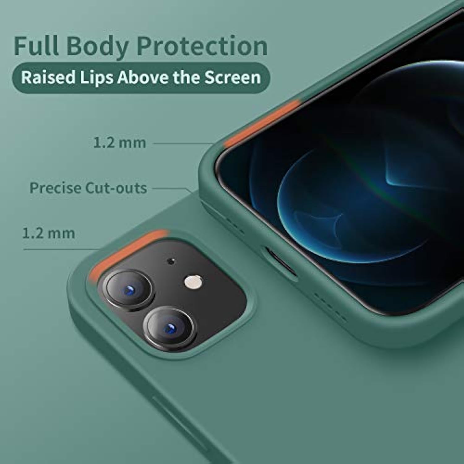 Designed For 12 Case, Designed For 12 Pro Case, Silicone Shockproof Phone Case With [Soft Anti-Scratch Microfiber Lining] 6.1 Inch, Midnight Green
