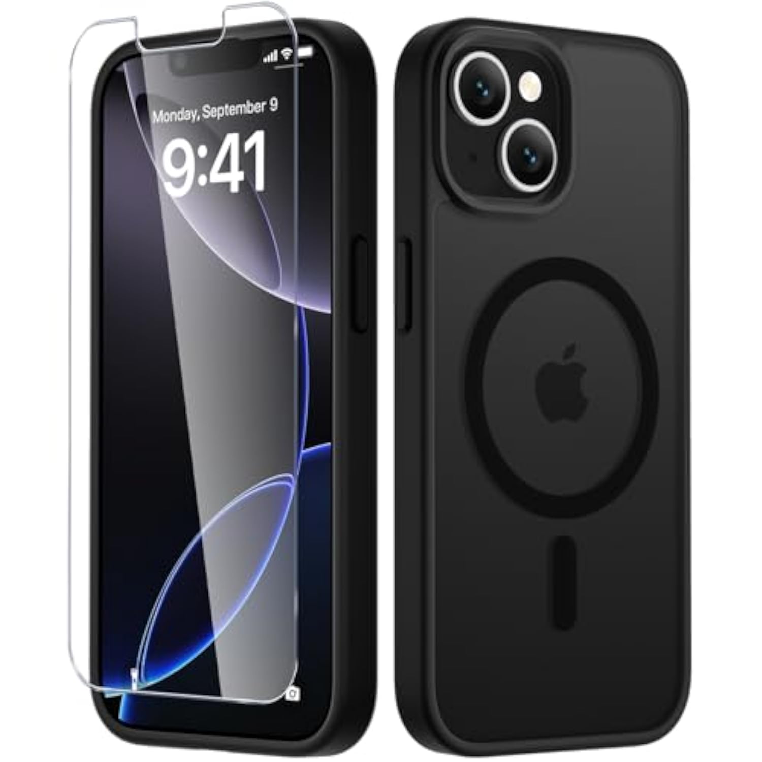 For Iphone 14 Case & Iphone 13 Case, Magnetic Phone Cover With 1 Screen Protector, Compatible With Magsafe, Military Grade Protection, Translucent Matte Frosted Back, Black