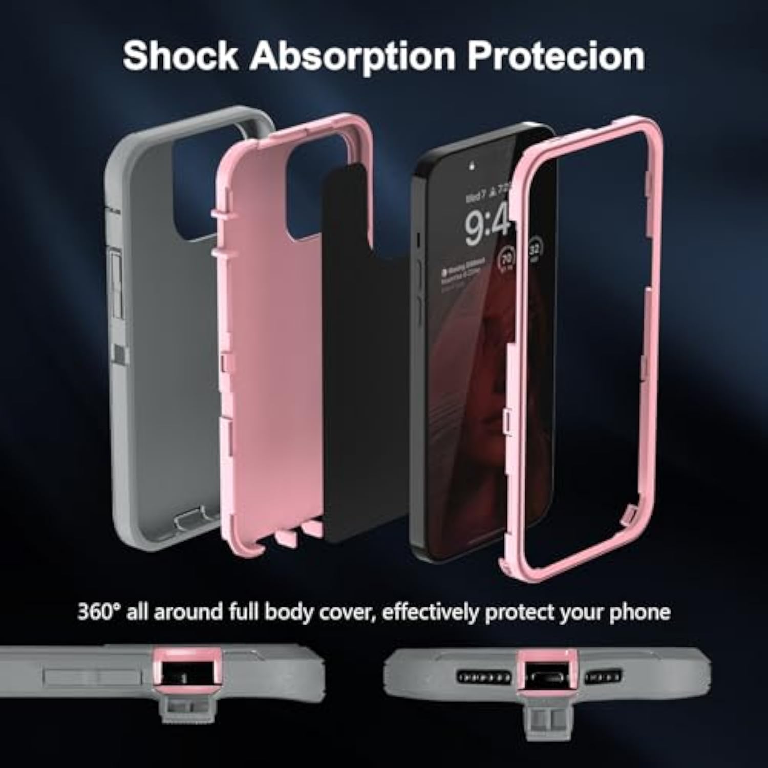 For 13 Pro Max Case , 12 Pro Max Case, Heavy Duty Shockproof 3 In 1 Silicone Rubber Hard Pc Rugged Durable Phone Cover For 12 Pro Max &13 Pro Max Phone 6.7 Inch. (Gray/Pink)