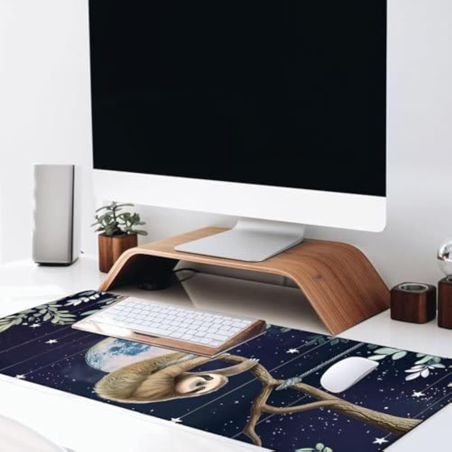 Cute Sloth Gaming Mouse Pad, Large Desk Mat With Animal And Moon, Rubber Non-Slip Extended Funny Whimsical Mousepad, Office Home Decor Accent, Gifts For Animal Lovers, 31.5X11.8X0.12In