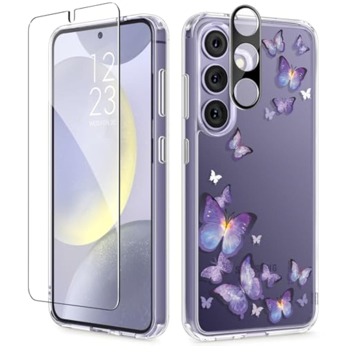 Compatible With Samsung Galaxy S24 Plus Case Floral, With Screen & Camera Lens Protector, Hard Pc&Tpu Bumper Clear Shockproof Protective For S24 Plus Phone Case Women 6.7"(Alluring Butterfly)