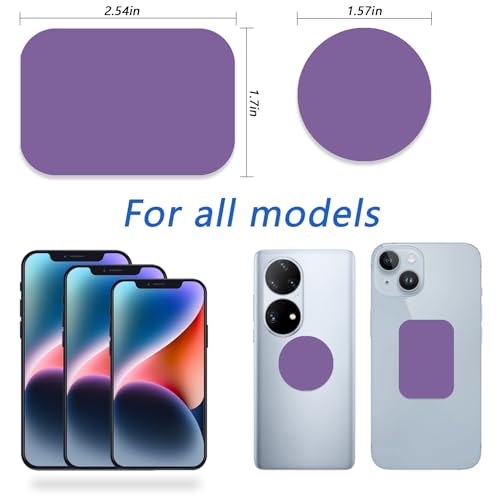 Phone Magnets for Back of Phone, Universal Metal Plates, 2 Rectangular and 2 Round with Adhesive, car Phone Magnets (Purple)