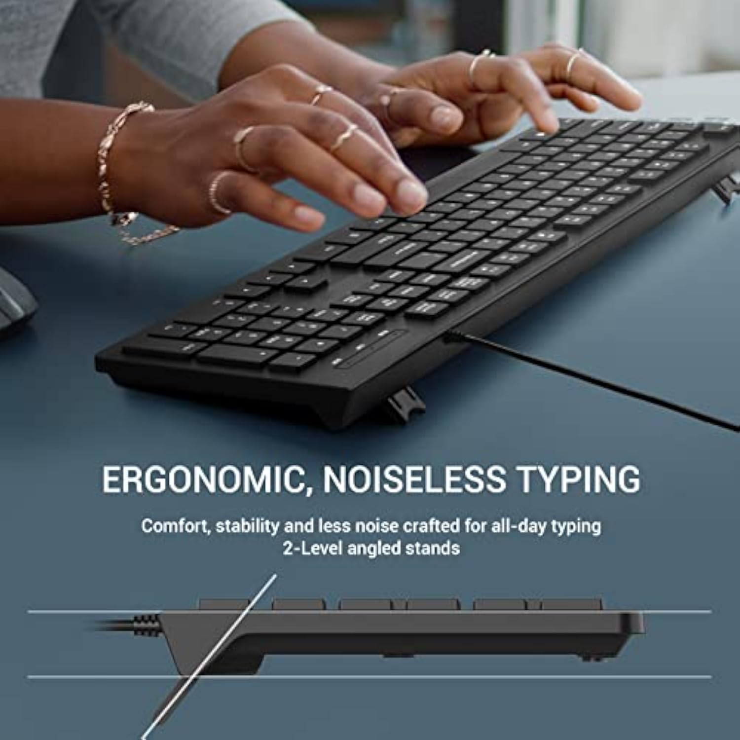 Wired Keyboard, Ultra-Thin Usb Wired Computer Keyboard, Low-Profile Keys, Spill-Resistant, Multimedia Keys, Compatible With Windows, Mac, Chrome, Linux, And Android-Black