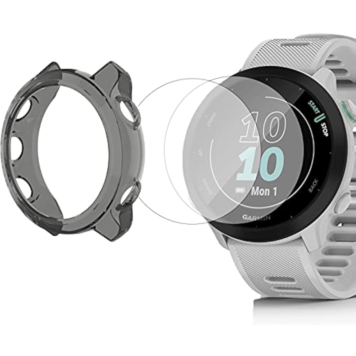 Compatible For Garmin Forerunner 55 Screen Protector With Case, (2+1Pack) Tempered Glass Film Full Coverage + Soft Tpu Protective Case Compatible For Garmin 55 Smartwatch