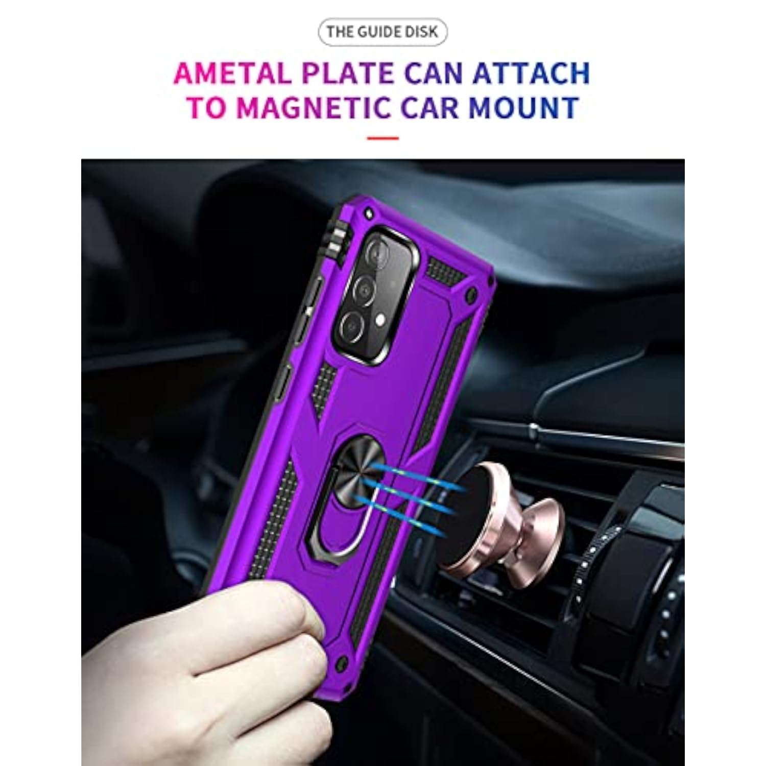 Samsung A52 Case with HD Screen Protector, Military-Grade Ring Holder Kickstand Car Mount, Shockproof Cover for Samsung Galaxy A52, Purple