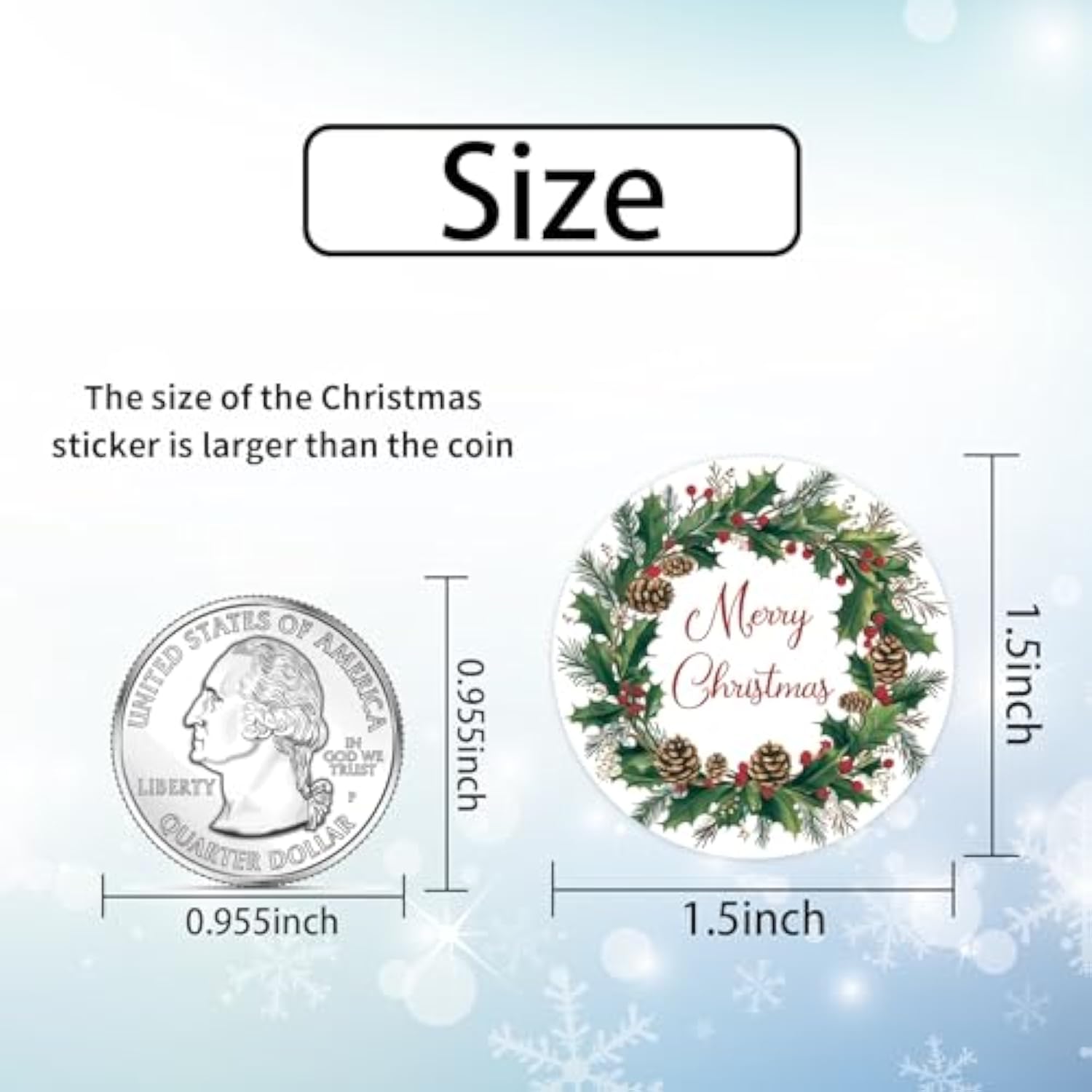 500 Pcs 1.5 Inch Merry Christmas Stickers Roll For Gift Packing, Cards, Envelopes, Party Supplies (Christmas Wreath 4)