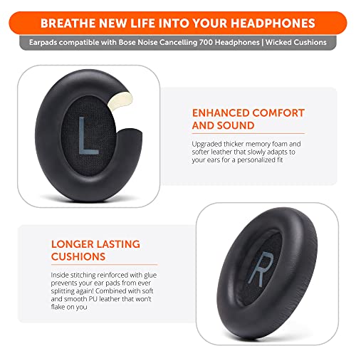 Wicked Cushions Upgraded Replacement Ear Pads for Bose 700 Noise Cancelling Headphones (NC700) - Softer PU Leather, Luxurious Memory Foam, Added