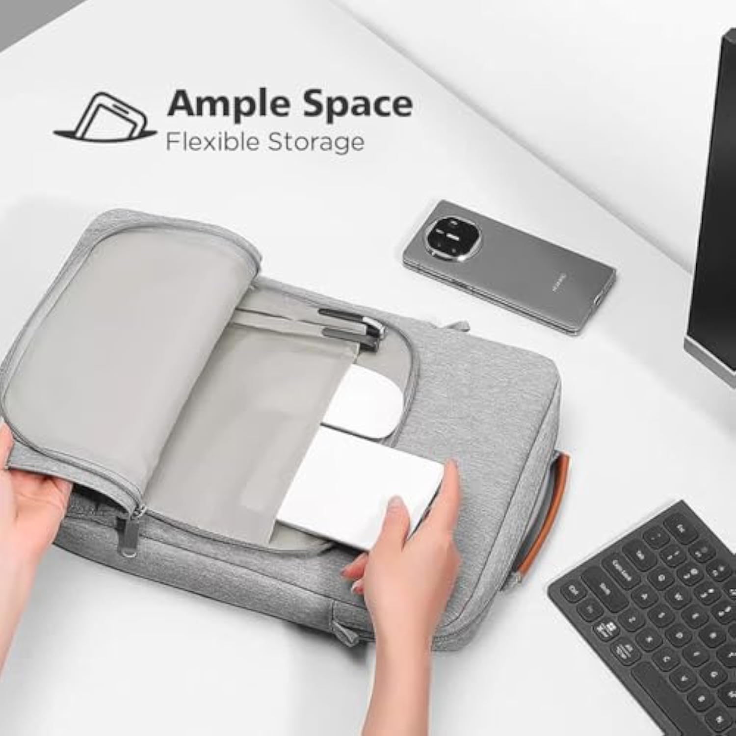 Tablet Sleeve Case 12.5 Inch Shoulder Bag For 13" 13.6" Macbook Air M3 M2/ Macbook Pro 14 M1 M2/ 12.9" 13" Ipad Pro M4/ Ipad Air M2 Tablet / 13 Inch Surface Pro 10 9 8/13.4" Xps 13 Samsung,Grey