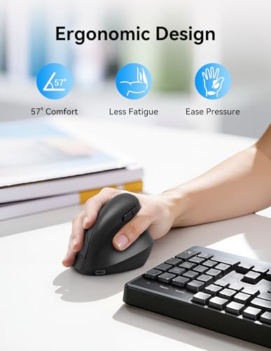 Ergonomic Mouse, Wireless Bluetooth Vertical Mouse (Bt5.3/3.0 & 2.4G) Rechargeable 4800 Dpi Optical Mouse With 6 Adjustable Dpi, Quiet Clicks, Usb A Receiver, 6 Buttons - Wide Compatibility
