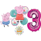 Anagram Peppa and George 3rd Birthday Party Supplies Pig Foil Balloon Bouquet Decorations, BQ_4283