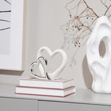 Lcdecohome Valentine Decorations - Double Heart Sculpture Table Ornaments Anniversary Couple Gift For Her Home Decor Ceramic Heart Sculptures Figurine 7.5 * 1.75 * 6 Inch