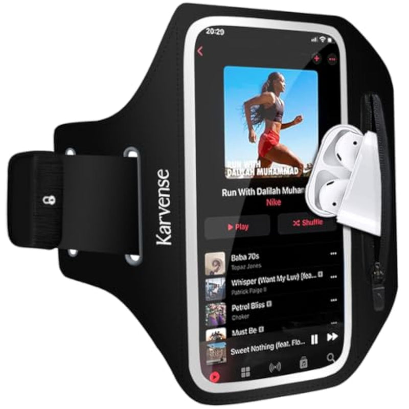 Phone Holder For Running-Arm Band For Running For Iphone & Samsung Galaxy, Cell Phone Armband Holder For Walking, Gym, Workout, Men, Women, W/Adjustable Strap & Zipper Pocket (Black-M)