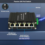 Industrial 5 Ports Gigabit 24V Passive Poe Switch Support Dc12V-24V Input To 24V Poe Output, 4 X 24V/18W Poe Ports@72W, Ip40, Compact Poe Power For Solar Power/Rv Truck/Voip Systems