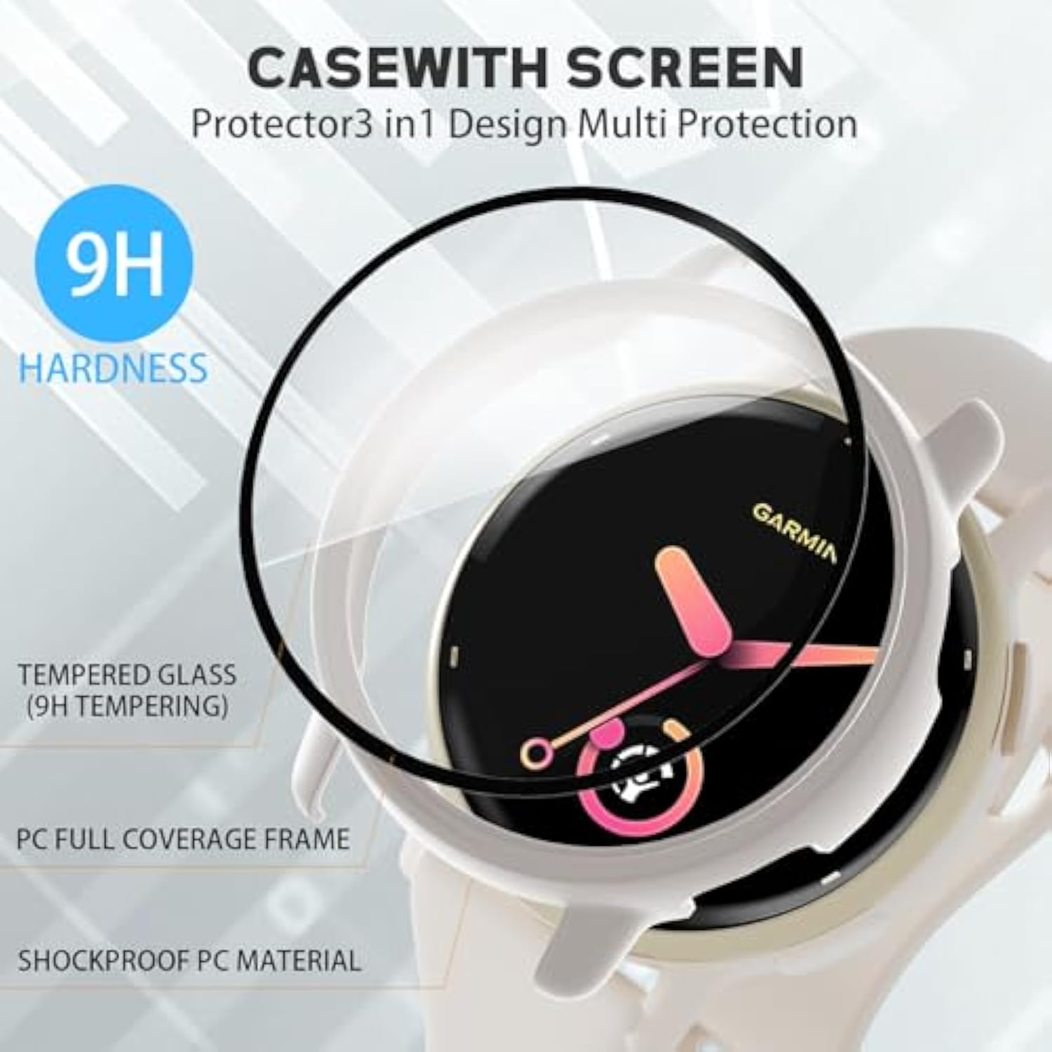 3 Pack Compatible With Garmin Vivoactive 5 Case Cover [Full Coverage], Hard Pc Bumper All-Around Protective Accessories Built-In Hd Tempered Glass Screen Protector For Vivoactive 5 Smart Watch