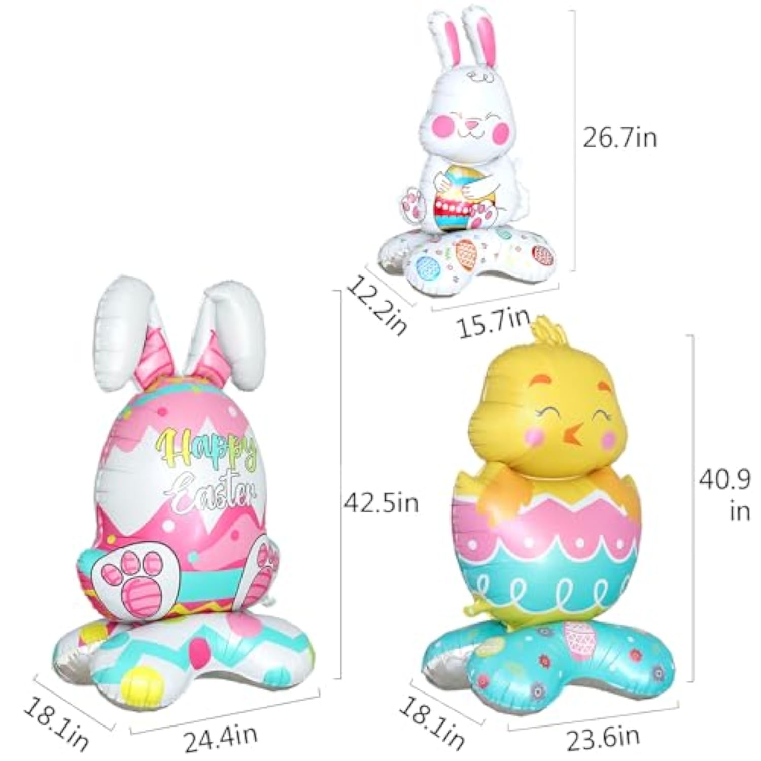 4Pcs Easter Balloons,Large Size Bunny Rabbit Chicken Egg Shaped Mylar Foil Balloons For Happy Easter Birthday Party Home Spring Decorations