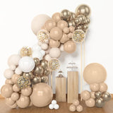 153Pcs White Sand Balloon Garland Arch Kit, Different Sizes 18 12 10 5 Inch Beige Cream Champagne Gold Latex Metallic Confetti Balloons For Boho Neutral Baby Shower Birthday Party Decorations