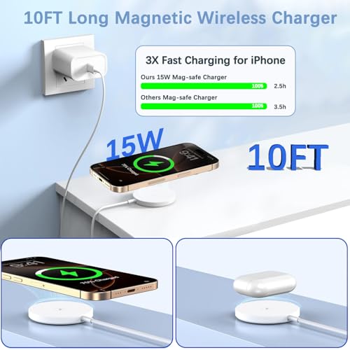 ? MFi Certified?Magnetic Wireless Charger,2Pack 10FT  Mag-safe Charger,Fast MagSafe Charging Wireless iPhone Charge Pad USB C Block Adapter
