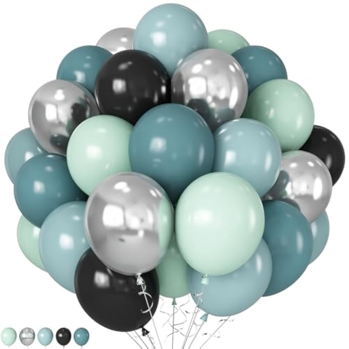 Dusty Blue And Black Balloons 60Pcs 12 Inch Race Car Slate Light Pale Blue Green Black Metallic Silver Latex Helium Balloon For Boys Race Car Fast Birthday Safari Baby Shower Party Decorations