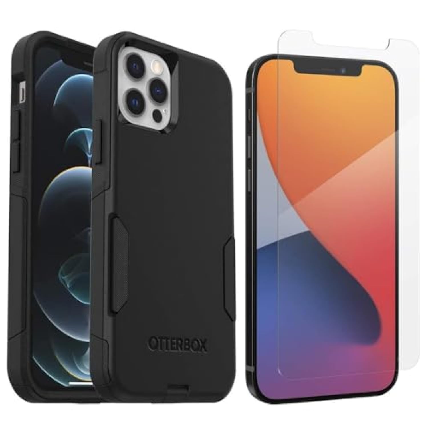 OtterBox Commuter Series Case for iPhone 12 & iPhone 12 Pro (Only) - with Zagg Glass Elite+ Clear Screen Protector - Non-Retail Packaging - Black