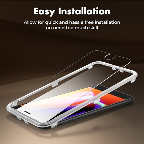 Shatterproof Tempered Glass Screen Protector for iPhone SE 2022/SE 2020, iPhone 8/7 [3-Pack] [99.99% HD Clear] [Easy Installation Frame] [9H