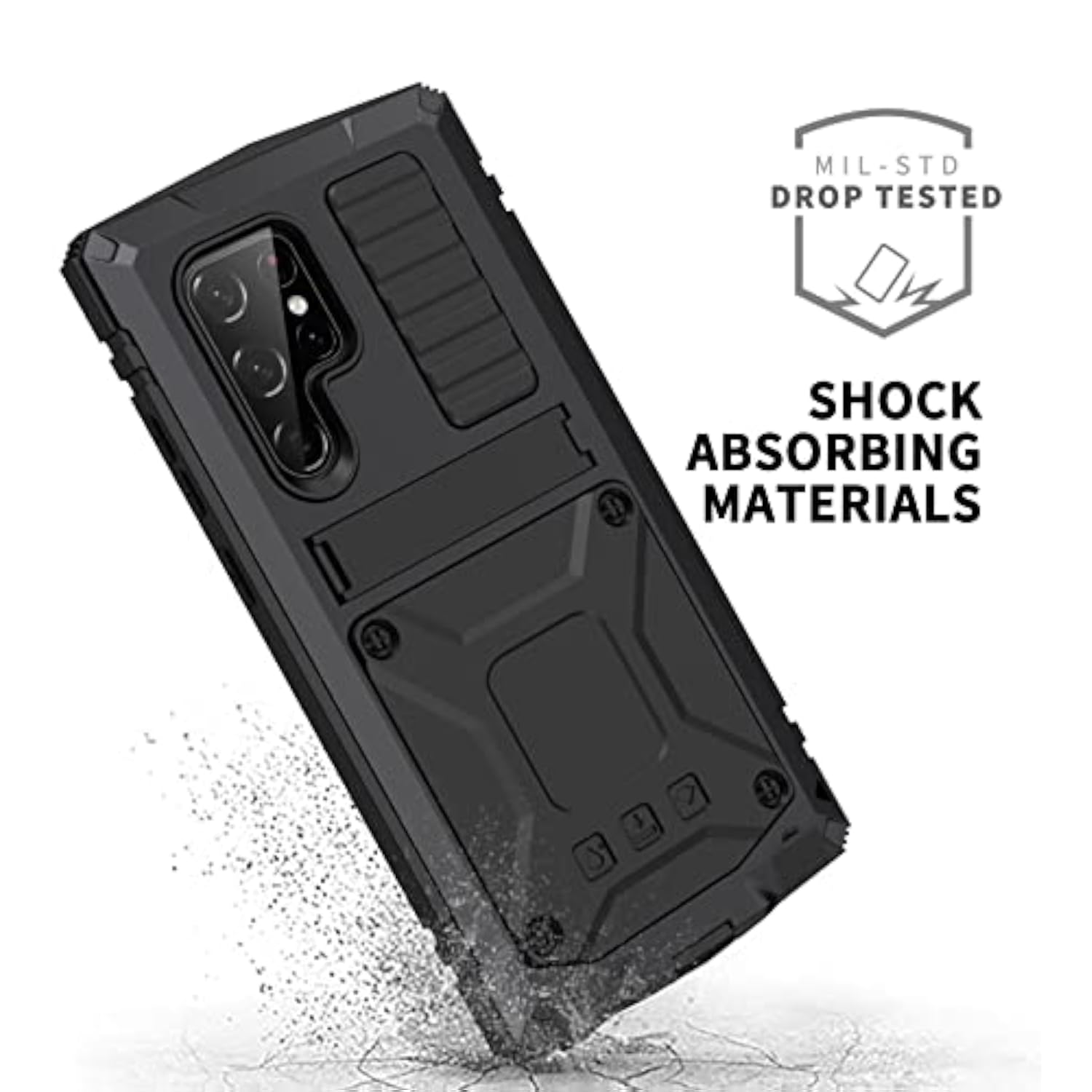 Samsung S22 Ultra Metal Case with Screen Protector Camera Protector Military Rugged Heavy Duty Shockproof Case with Stand Full Cover Tough case for Samsung S22 Ultra (S22 Ultra, Black) - Heavy Duty Protection for Your Device