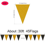Triangle Flag Bunting Banner, 3 Pack 30 Feet Vintage Style Pennant Banner For Wedding, Baby Shower, Event & Party Supplies 45Pcs Flags (Triangle Flag - Black Gold Glitter)