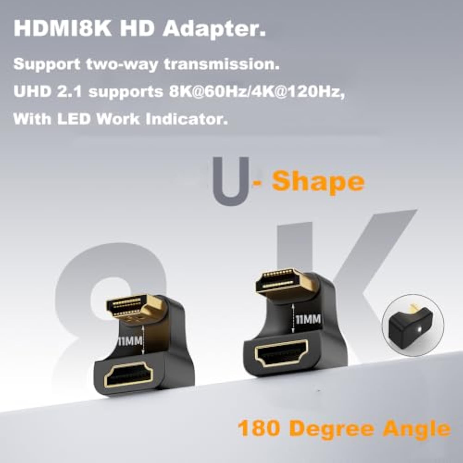 2 Pack Uhd Hdmi 8K Extension Adapter, U Shape 3D 48Gbps Hdmi 2.1 Extender, 180
