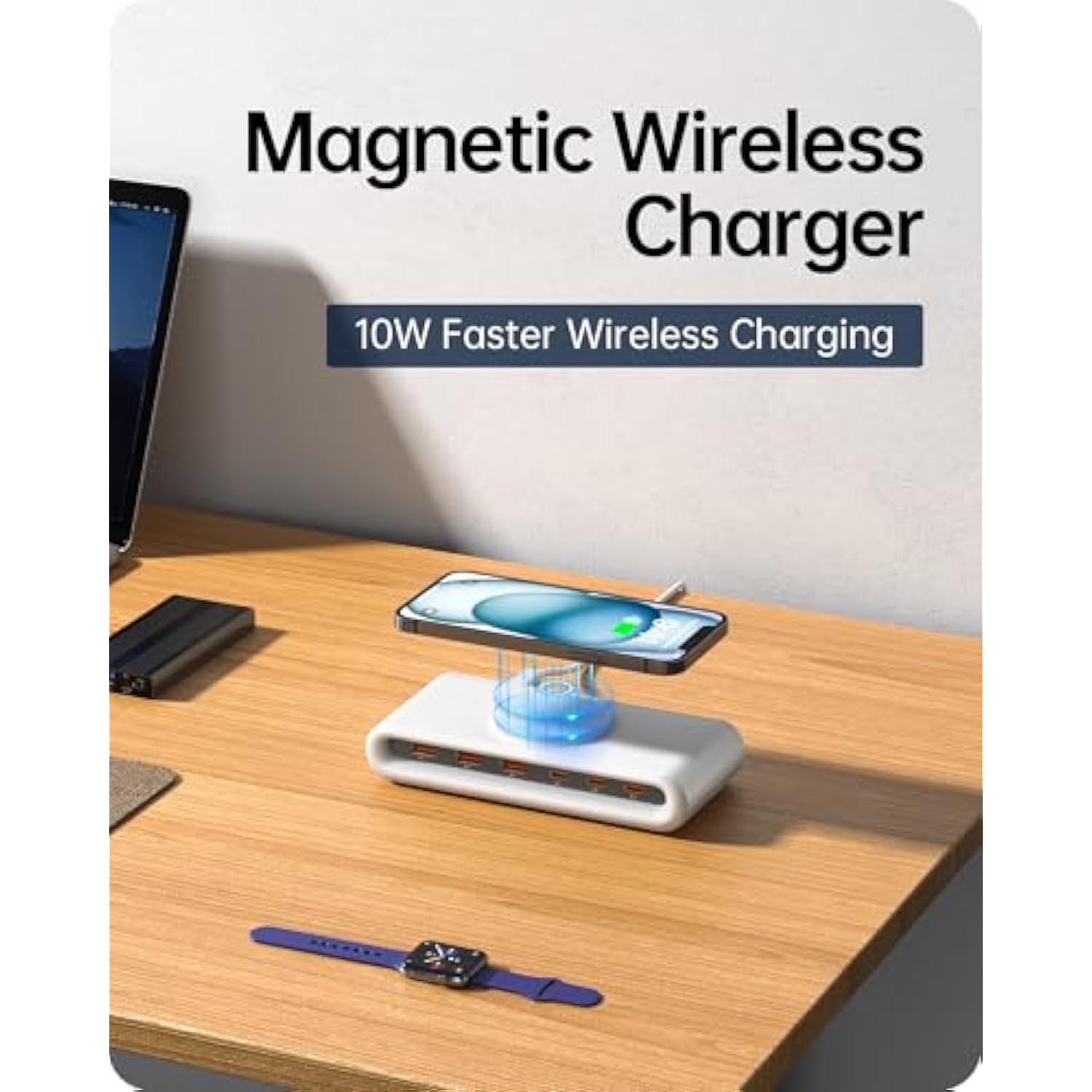 135W Usb C Charging Station, 7-In-1 Magnetic Wireless Usb Charger Station With Pd 45 Fast Charging & 10W Wireless Charger For Phone 13 12 Ipad Samsung Laptop And More
