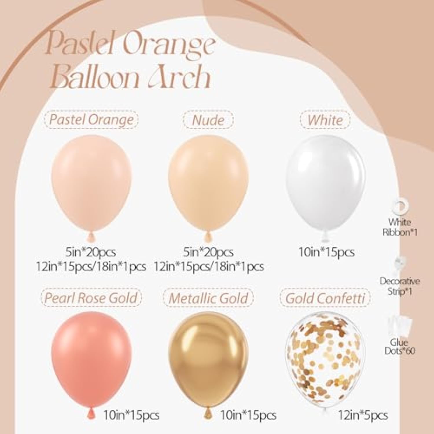 Peach Balloon Arch, Peach Balloons 125Pcs With Pastel Orange Nude White Pearl Rose Gold Metallic Gold Confetti Balloons For Boho Baby Shower Bridal Wedding Mothers Day Birthday Party Decorations