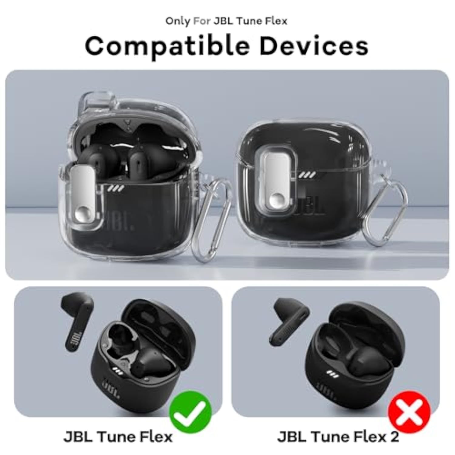 With Lock Case Compatible With Jbl Tune Flex Earbuds,With Cleaner Kit,Tpu Clear Jbl Tune Flex Case For Men Women With Keychain(Clear)