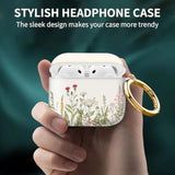 Cute Beige Flower AirPods 4th Generation Case Cover with Golden Round Buckle - Shockproof Protective Design for Women and Girls