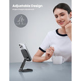Foldable Phone Stand For Desk - Height Adjustable Cell Phone Holder Portable Cellphone Cradle Desktop Dock Compatible With 16 15 14 13 Pro Max Mini, 12 11 Xr X 8 Plus Se, Smartphone