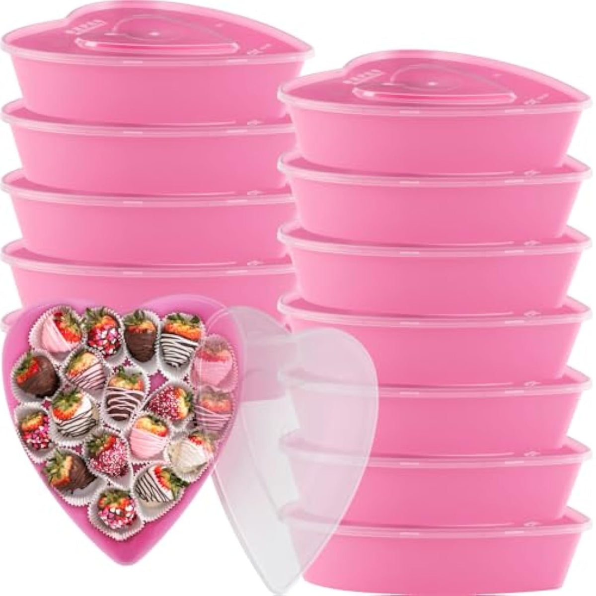 6 Pieces Valentines Heart Food Containers With Lids 22 Oz / 650 Ml Large Heart Shaped Food Containers Plastic Storage Box Reusable Dessert Box For Kitchen Restaurant Fruit Vegetable (Pink)