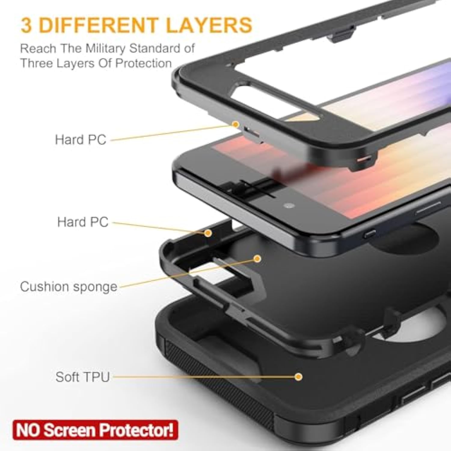 For Iphone Se Case 2022/2020/3Rd/2Rd,Iphone 8/7 Case [Shockproof] [Dropproof] [ Grade Drop Tested] With Non-Slip Removable Heavy Duty Full Body Phone Case-Black