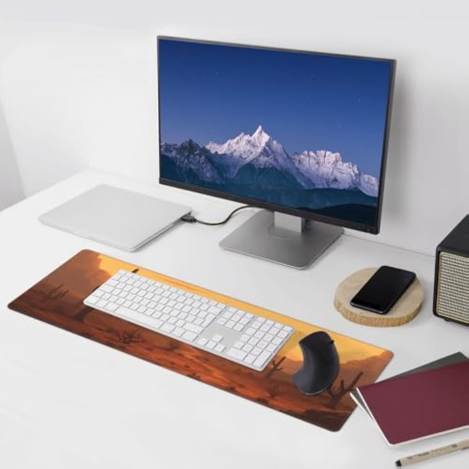 Laptop Mouse Pad Desert Sunset Cactus Desk Mat With Stitched Edges 31.5X 11.8 Inch Non-Slip Large Keyboard Rubber Writing Table Mat For Office Home