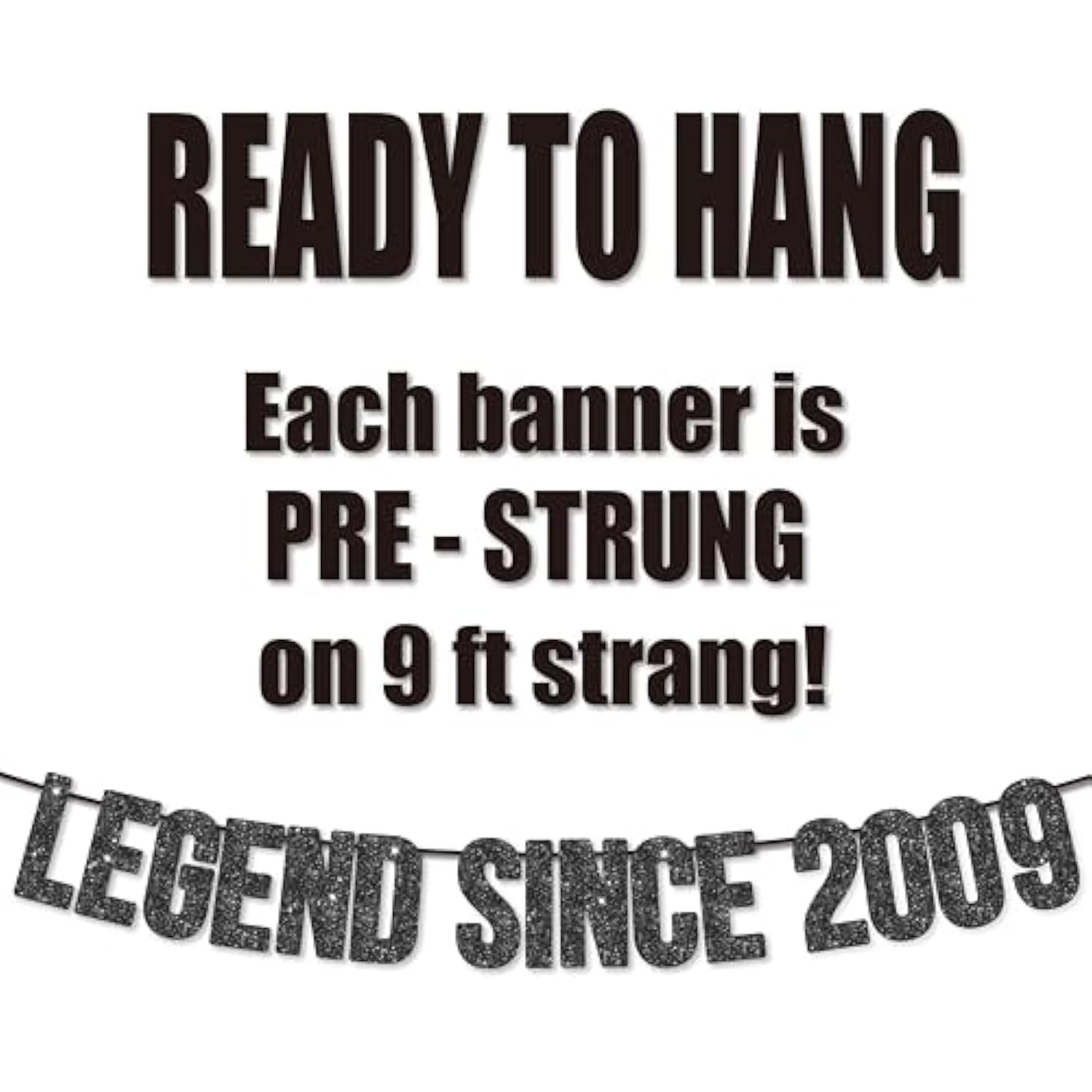 Pre-Strung Legend Since 2009 Banner For 16Th Birthday Party Decoration,Happy 16Th Men Women Birthday Party Banner,Handmade - Black