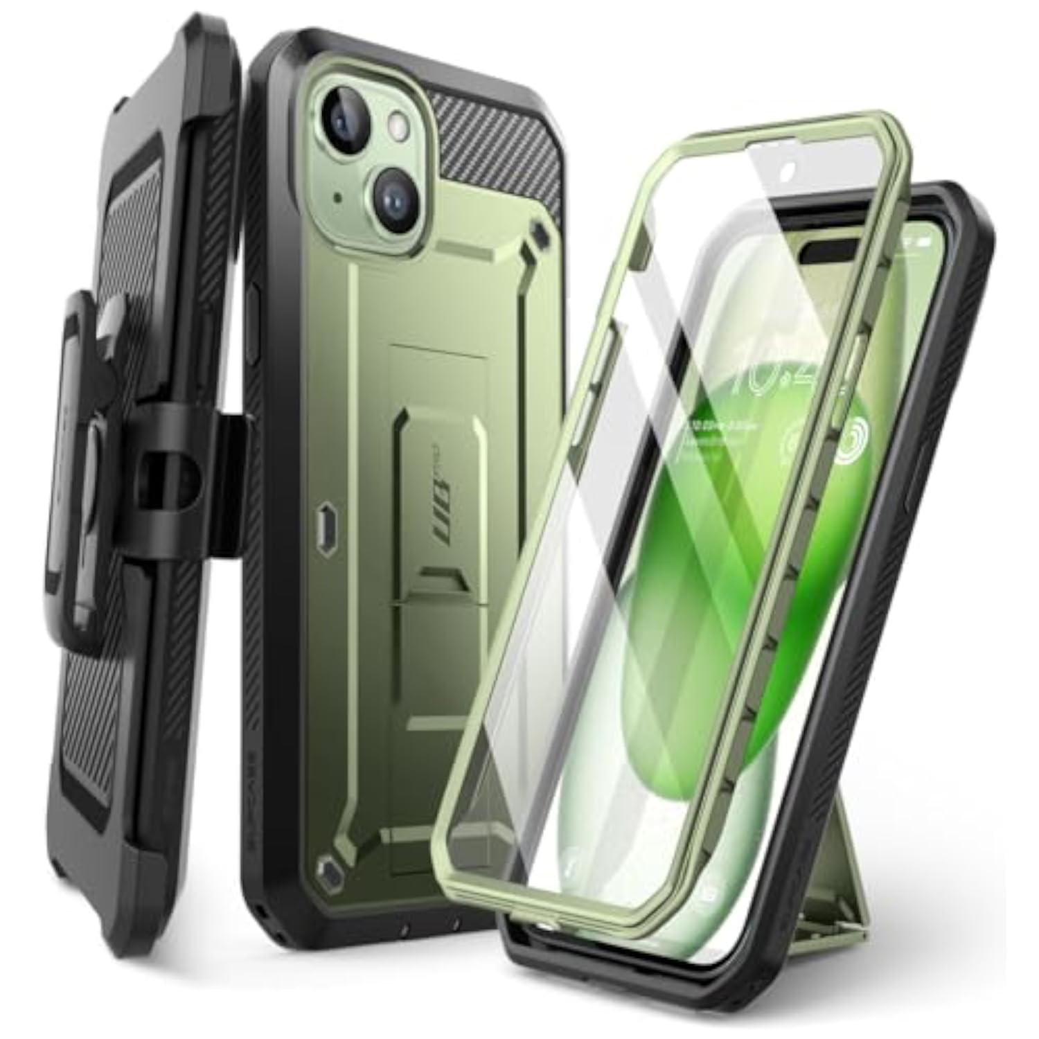 SUPCASE iPhone 15 Case with Kickstand & Screen Protector, Green
