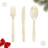 360 Gold Plastic Silverware - Disposable Gold Glitter Cutlery - Plastic Silverware Inluding: 120Forks, 120 Spoons, 120 Knives For Wedding/Christmas Party